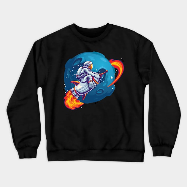 Astronaut On A Rocket Crewneck Sweatshirt by jobieh shop